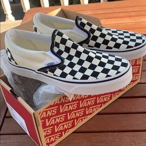 Brand New Vans black and white checkered slip-ons